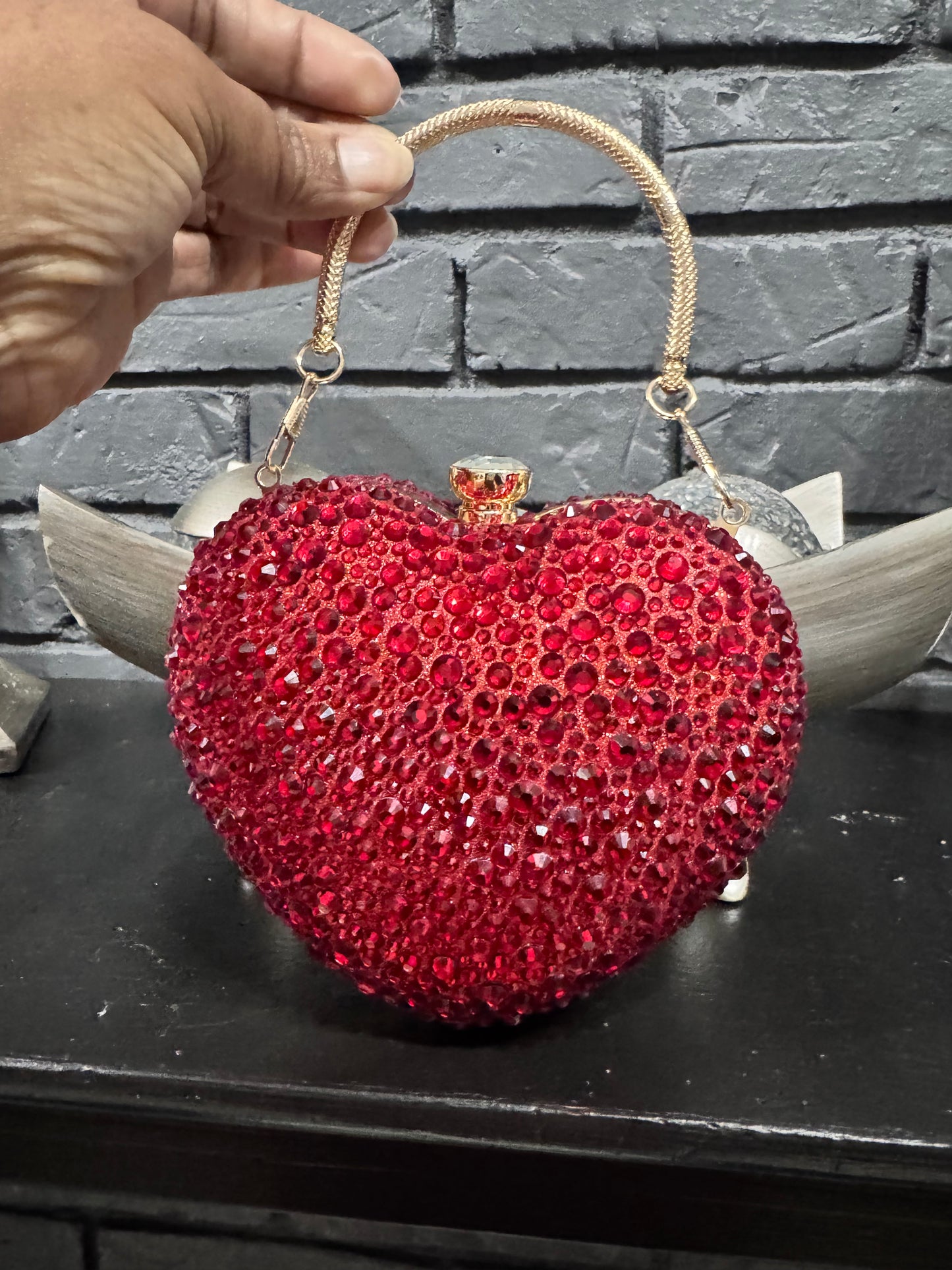 Heart Shape Rhinestones purse