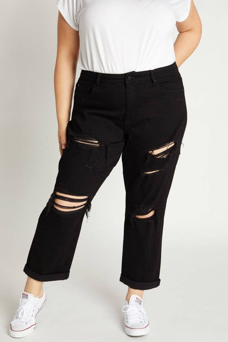 High-rise destructed boyfriend jeans