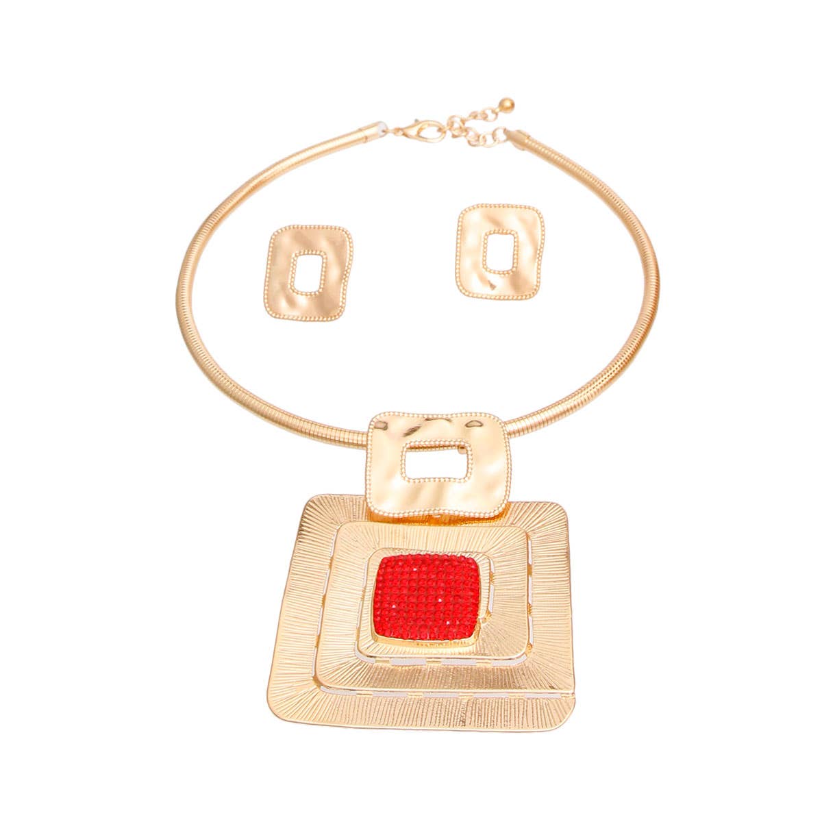 Square Rhinestone Pendant Set