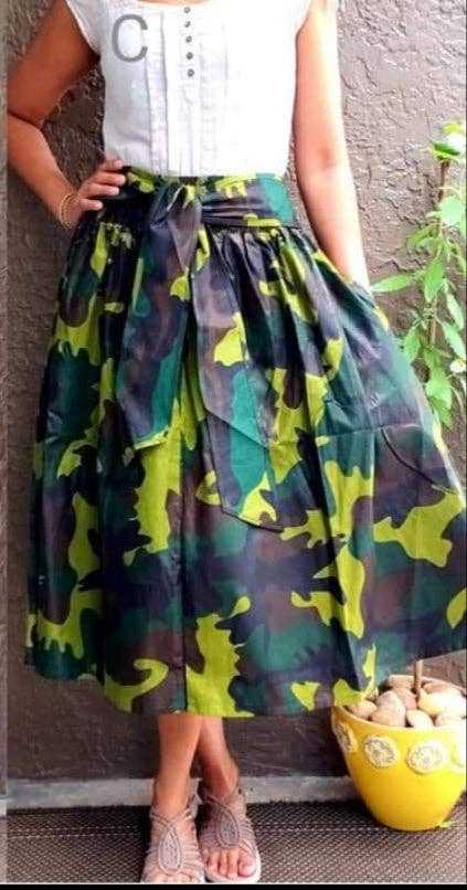 Woman Mid Length Camouflage Maxi Skirt