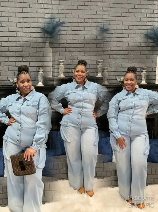 Denim Cargo Jumpsuit
