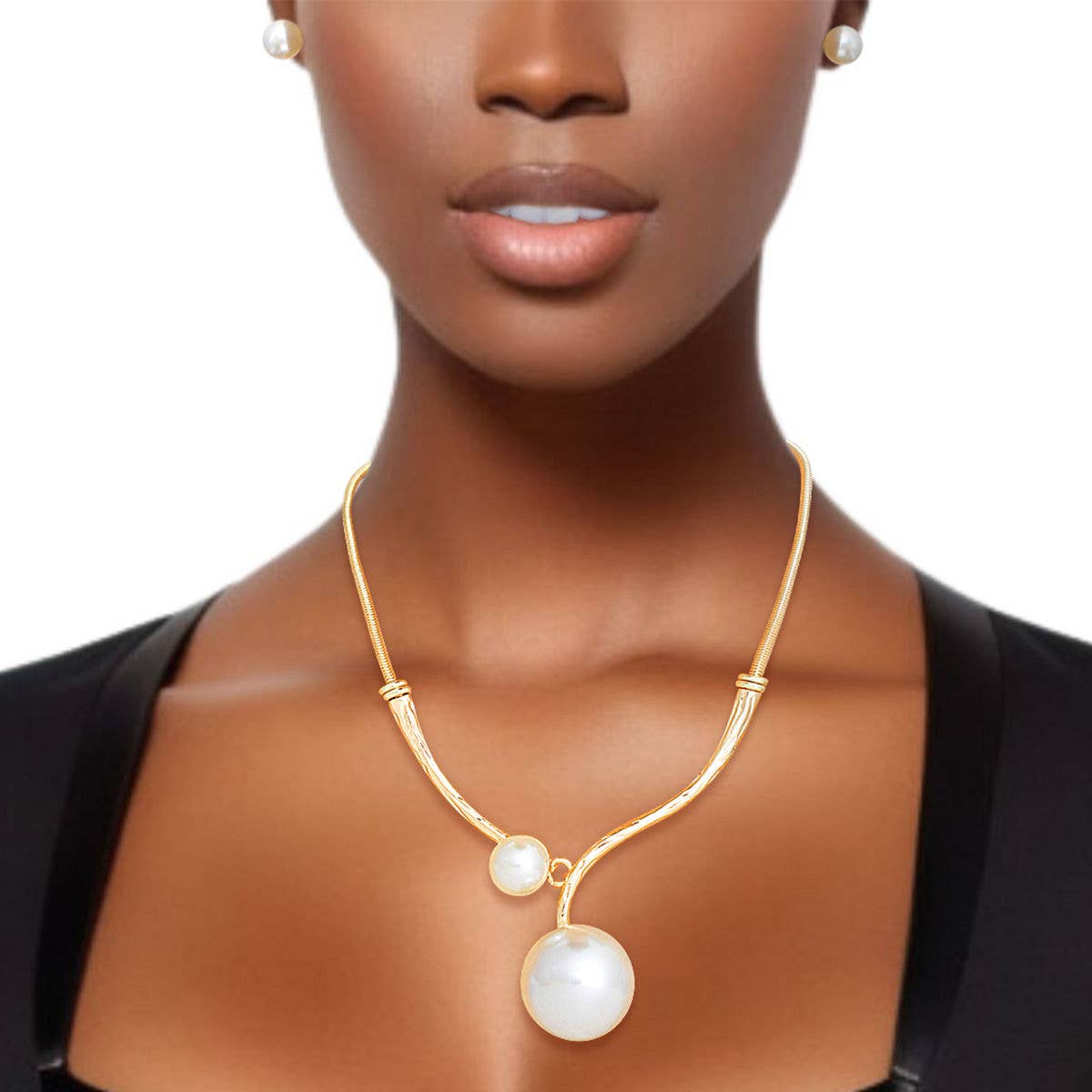 Necklace Gold Snake Chain Pearl Set