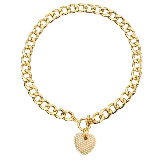 Cream Pearl Heart Toggle Necklace: