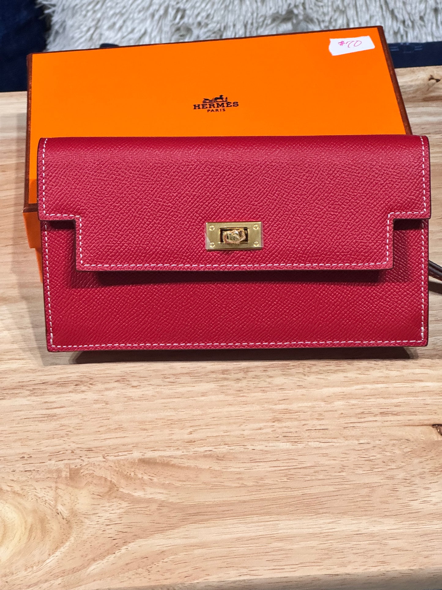 Madame Calfskin Kelly Pocket Long Wallet Rose Extreme