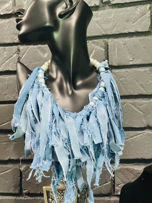 Denim Necklace and Earrings