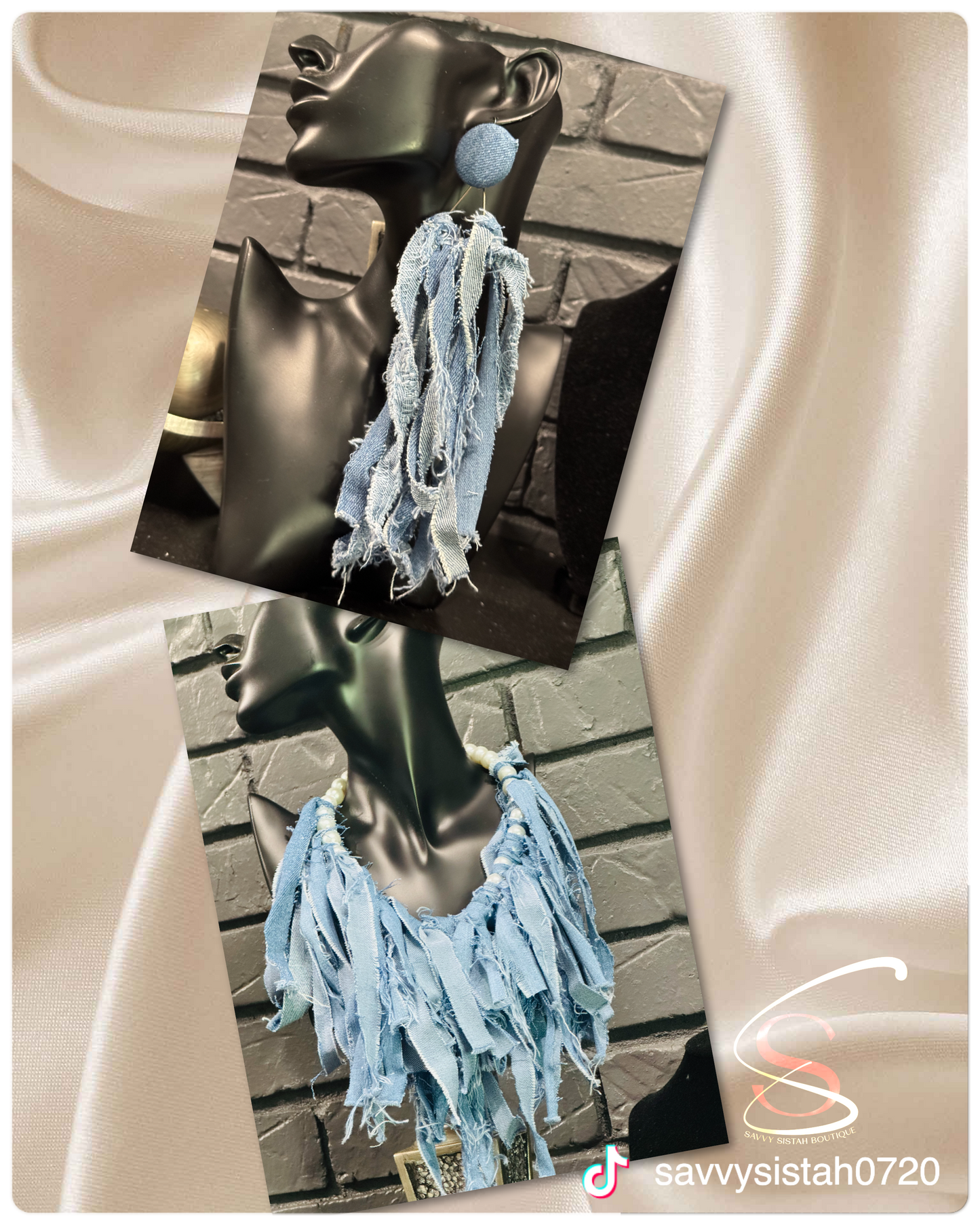 Denim Necklace and Earrings