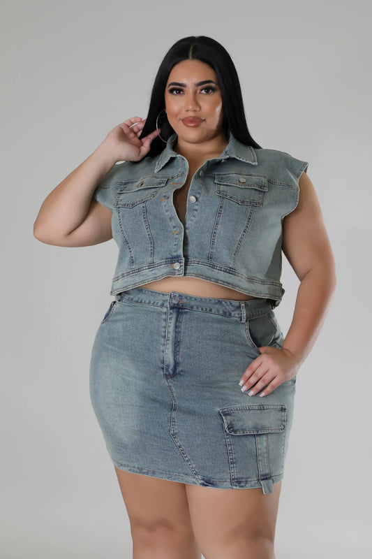 Keep It Real Denim Skirt Set Plus