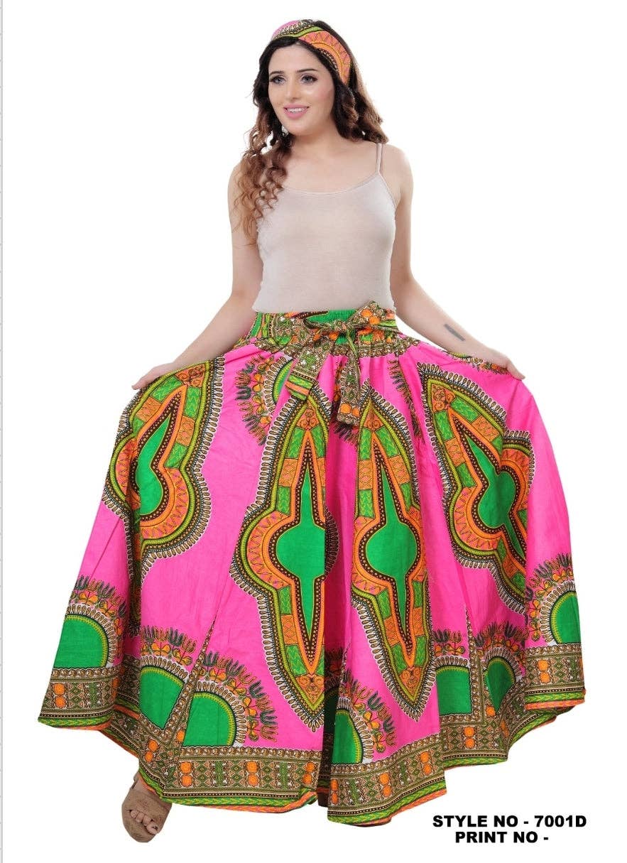 Women Long Maxi Skirt- Pink Dashiki: Pink