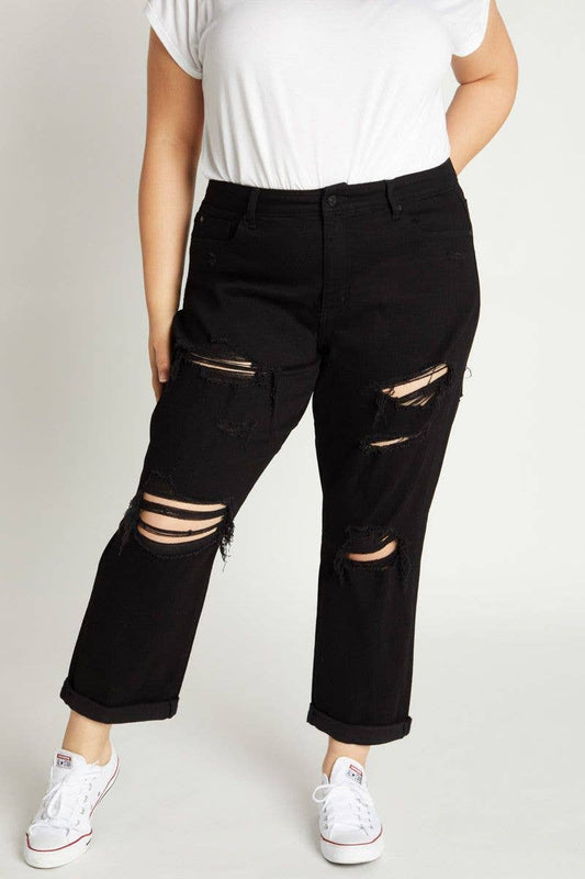 High-rise destructed boyfriend jeans